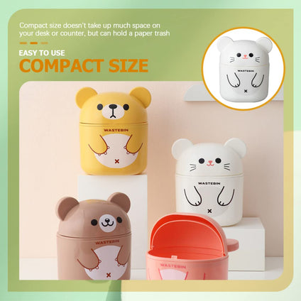 Toddmomy Mini Wastebasket Trash Can: Cartoon Animal Shape Tiny Desktop Waste Garbage Bin with Flip Top Lid for Home Office Kitchen Vanity Tabletop Bedroom Bathroom White