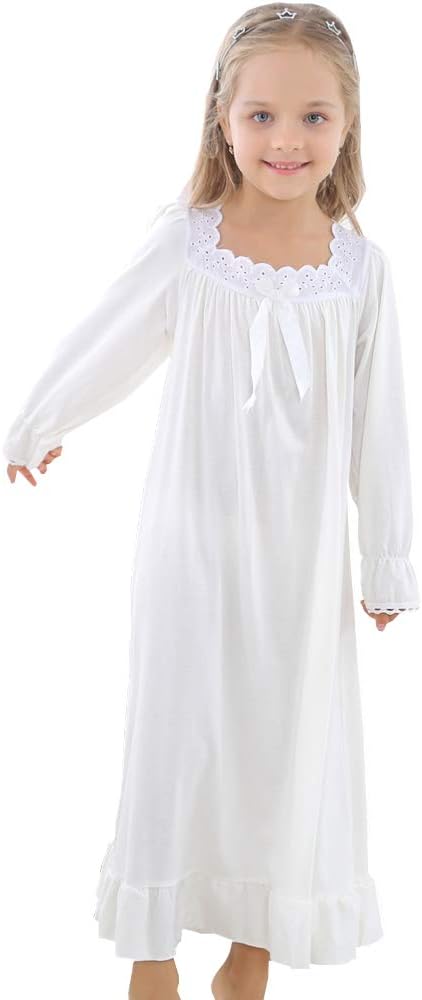 Flwydran Nightgowns Girls Long Sleeve Soft Family Pyjamas Long Nightdress Sleepwear