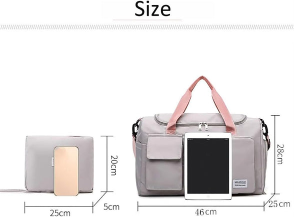 Large Capacity Folding Travel Bag Travel Duffel Bag Extendable Sports Gym Bag Multifunctional Waterproof Carry on Luggage Bag (Grey&Pink)