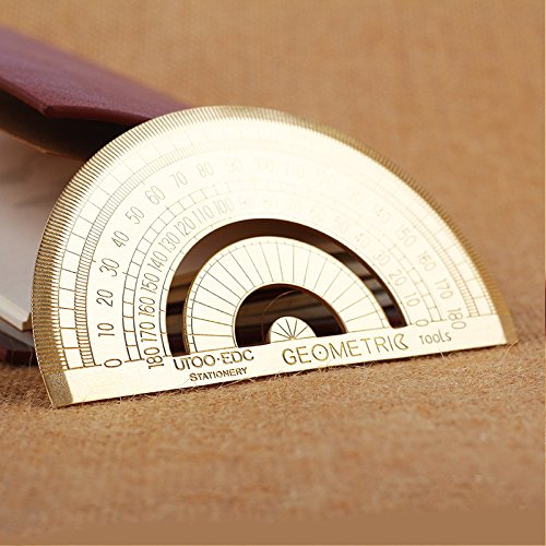 WINGOFFLY 4pcs Retro Geometry Ruler Set Brass Protractor + 5.9"/15cm Straight Edge + Red Copper Triangle Ruler + 80mm Double Scale Vernier Caliper Ideal for Bullet Journals Notebooks Planners Diaries