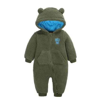 Newborn Baby Snowsuit Fleece Warm Bear Ear Hooded Romper Jumpsuit Winter Coat for Baby Girls Boys (6-9 Months)