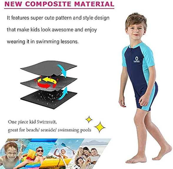 Karrack Girls and Boys One Piece Rash Guard Swimsuit Kid Water Sport Short Swimsuit UPF 50+ Sun Protection Bathing Suits