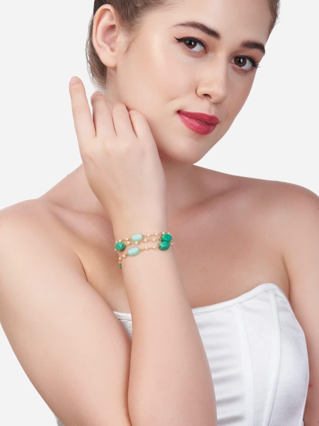 ZAVERI PEARLS Green Multistrand Beaded Ethnic Bracelet For Women-ZPFK13619, One Size