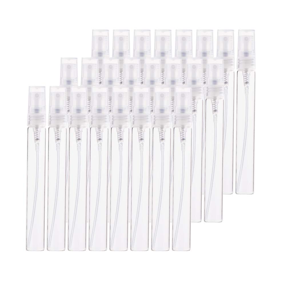 BENECREAT 25Pcs 10ml Mini Fine Mist Spray Bottle Transparent Glass Travel Empty Atomiser Spray Bottles with Plastic Lid for Perfume, Toiletries Liquid, Cosmetic