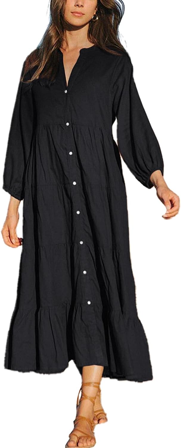 YouKD Women's Summer Boho Kimono Long Shirt Dress Large Size Robe Beach Wraps One Size Bathrobes