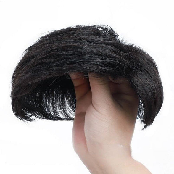 Knotless Toupee for Men, Short Hair Mechanism Wig, Full Real Hair Replacement Piece, Inch Wig Piece, Suitable for People with Hairline Falling Off,Natural (16 * 18 slant fringe design)