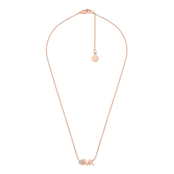 Michael Kors Women's Rose Gold Tone Pendant Necklace With Crystal Accents