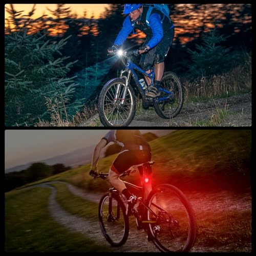 Ascher USB Rechargeable Bike Light Set,Super Bright Front Headlight and Rear LED Bicycle Light,650mah Lithium Battery,4 Light Mode Options(2 USB Cables and 4 Strap Included)