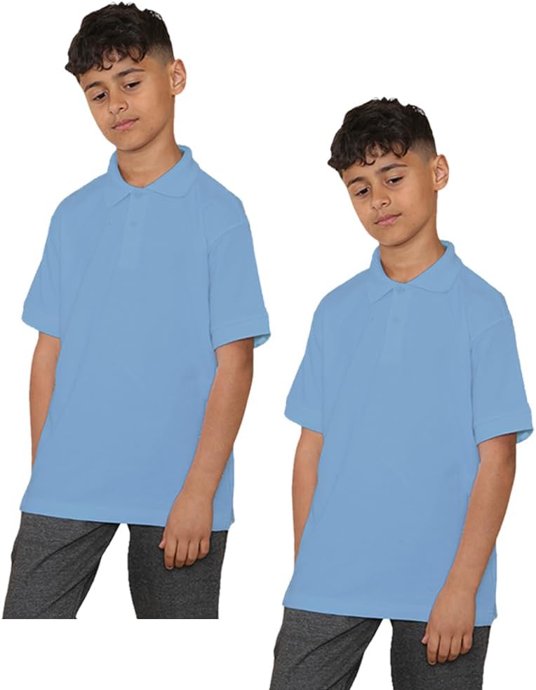 KHIM 2 Pack Unisex Polo Short Sleeve Polycotton Boys Girls School Uniform Plain Half Sleeve Shirts Sports Wear Indoor Outdoor