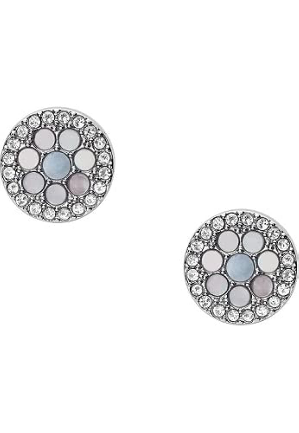Fossil Women's Stainless Steel Val Blue Mosaic Mother Of Pearl Disc Stud Earrings, Silver