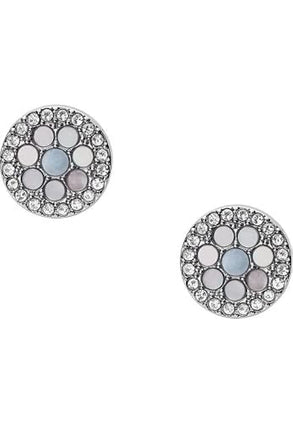 Fossil Women's Stainless Steel Val Blue Mosaic Mother Of Pearl Disc Stud Earrings, Silver