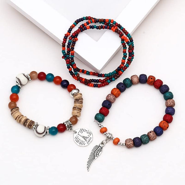 Yellow Chimes Combo Of 5 Pcs Multilayer Bohemia Stone Colourful Beads Wing Wrap Charm by Yellow Chimes Beaded Bracelet for Women (Multicolor) (YCFJBR-181BEDS-BL)