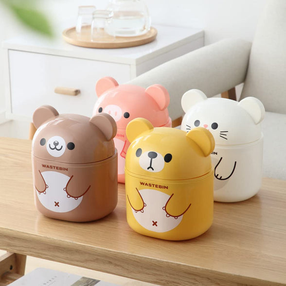 Toddmomy Mini Wastebasket Trash Can: Cartoon Animal Shape Tiny Desktop Waste Garbage Bin with Flip Top Lid for Home Office Kitchen Vanity Tabletop Bedroom Bathroom White