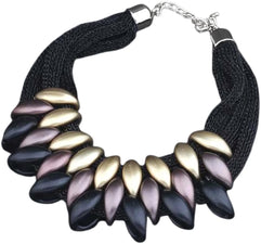Yellow Chimes Latest Fashion Thick Black Chain Multicolour Leaf Design Choker Necklace for Women and Girls, Black, Multicolour, Medium