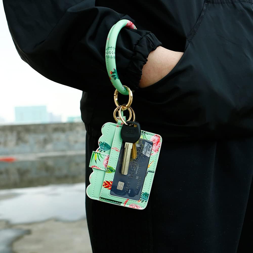 Goodern 3 PCS Multifunctional Wristlet Bracelet Keychain Pocket, PU Leather Bangle Key Ring Card Holder Keychain with Matching Wristlet Wallet for Women Girls,Wristlet Pouch with Bracelet