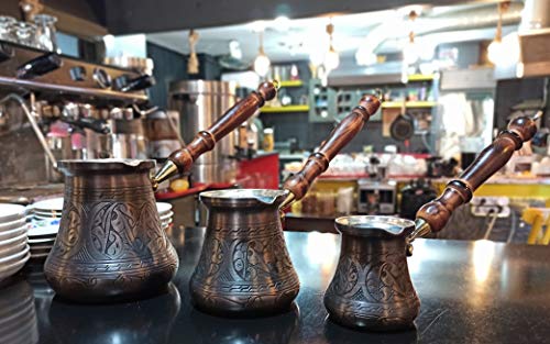 PCA Series (XXLarge-28fl.oz) - Thickest Solid Engraved Antique Copper Turkish Greek Arabic Coffee Pot Heavy Duty with Wooden Handle Stovetop Coffee Maker Jazzve Cezve Ibrik Briki