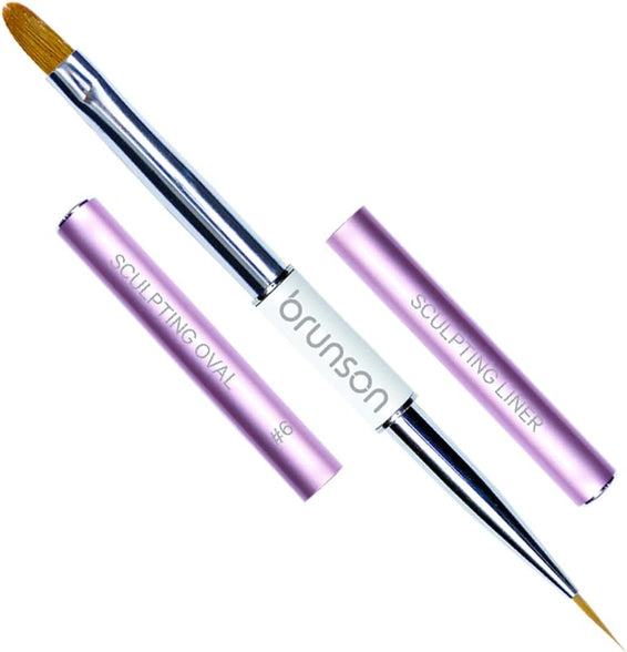 Double-Ended Nail Art Brushes 2in 1 Sculpting Oval & Sculpting Liner #6 Gel Polish Nail Art Design Pen Painting Tools Nail Art Liner Brush, and Nail Dotting Pen for Acrylic Application
