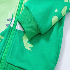 LeeXiang Toddler Boys Full Zip Dinosaur Hoodies Comfortable Sweatshirt (Green, 4-5T) 2 years