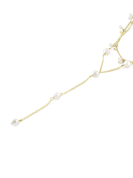 Zaveri Pearls Gold Tone Contemporary 3 Layers Lariat Necklace Chain With Earring-ZPFK10606