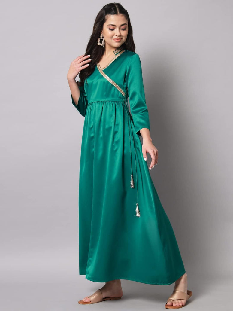 Styleville.in Long Maxi Dress with Wrap Neck Embroidery Details