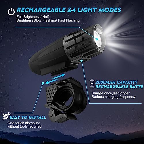 Skytouch Usb Rechargeable Bike Light Set 320 Lumens Powerful Front And Rear Bike Accessories For Night Riding, Cycling Rear Headlight Reflectors For Kids, Road, Mountain Bike, Black