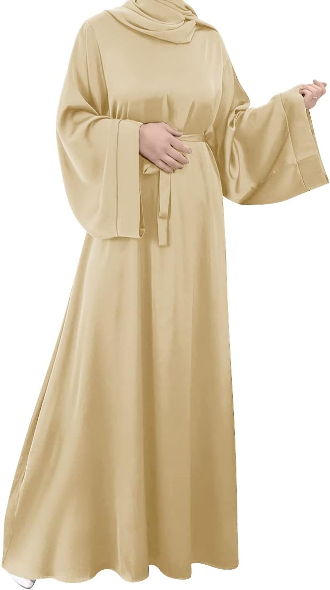 IMEKIS Women Muslim Abaya Long Sleeve Maxi Dress Loose Full Cover East Arabian Robe Dubai Islamic Dubai Prayer Clothes