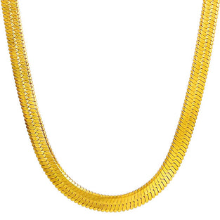 TUOKAY 18K Gold Herringbone Chain Necklace, 90s Fashion Hip Hop Flat Snake Chain for Women and Men School Rapper Kit Costume Accessory, Sparkling Faux Gold Chain Necklace. 24