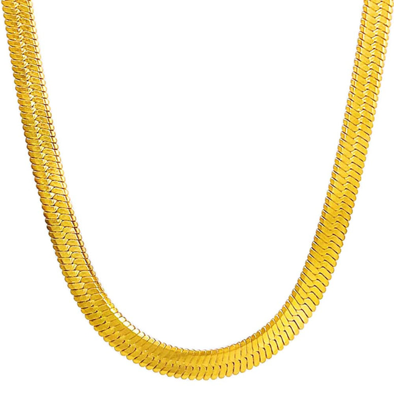 TUOKAY 18K Gold Herringbone Chain Necklace, 90s Fashion Hip Hop Flat Snake Chain for Women and Men School Rapper Kit Costume Accessory, Sparkling Faux Gold Chain Necklace. 24" 7mm