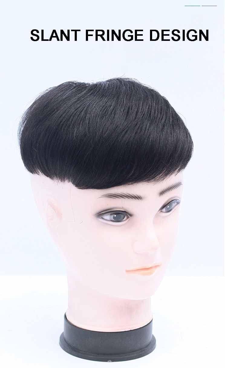 Knotless Toupee for Men, Short Hair Mechanism Wig, Full Real Hair Replacement Piece, Inch Wig Piece, Suitable for People with Hairline Falling Off,Natural (16 * 18 slant fringe design)