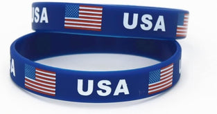 QUAEDING American Flag Silicone Bracelets 2pcs 4th of July USA Wristband Jewelry Independence Day Patriots Accessories for Teens Men Women, Blue, 6cm/2.36 inches
