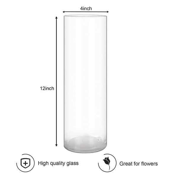 3 Pack Clear Glass Cylinder Vases, Table Flowers Vase Candle Holder for Home,Garden, Wedding Centerpiece Decorations and Formal Dinners (Width 4", Height 12")