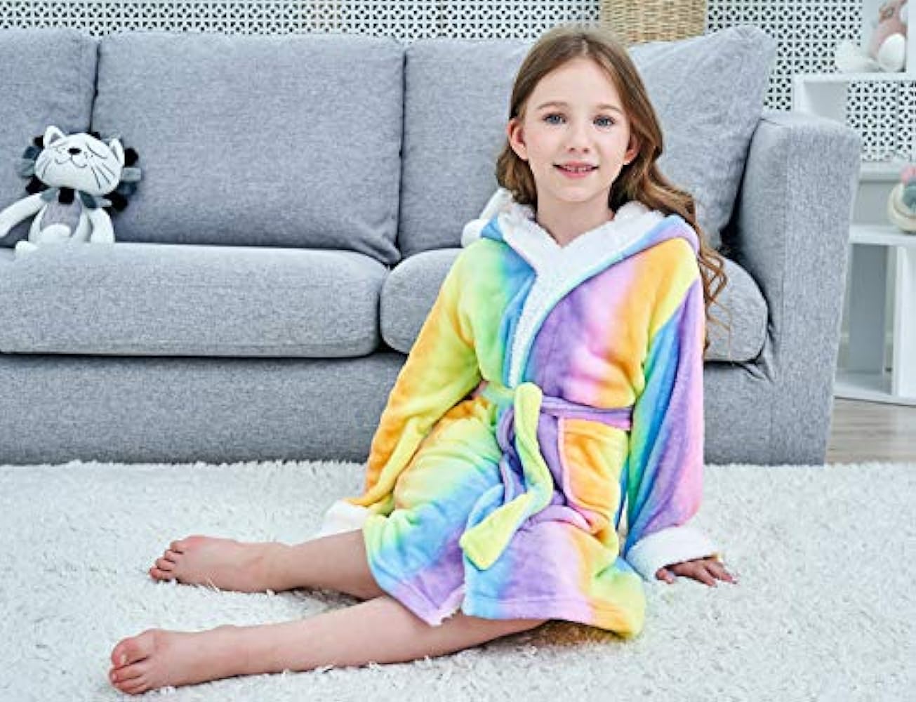 Boys Girls Bathrobes Toddler Kids Hooded Robes Plush Soft Coral Fleece Pajamas Sleepwear for Girls Boys