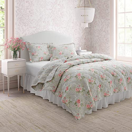 Laura Ashley- Queen Quilt Set, Reversible Cotton Bedding with Matching Sham(s), Lightweight Home Decor for All Seasons (Melany Pink, Queen)