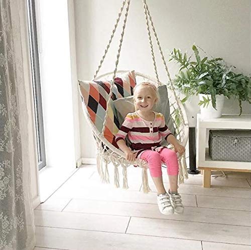 DD DDPA Hammock Chair Macrame Swing with Cushion and Hanging Kits Bohemian Handmade Hanging Hammock Chair for Indoor, Outdoor, Home, Bedroom, Patio, Yard, Porch, Garden - 330 lbs Weight Capacity