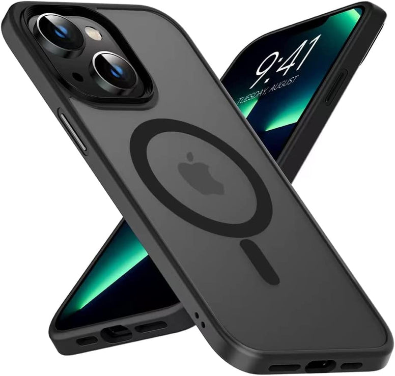 Tech MD Clear Transparent Hybrid Case with HaloLock, Compatible with iPhone 13, Magnetic Wireless Charging, Military-Grade Protection, Scratch-Resistant Back | Supports Wireless Charging (Black)