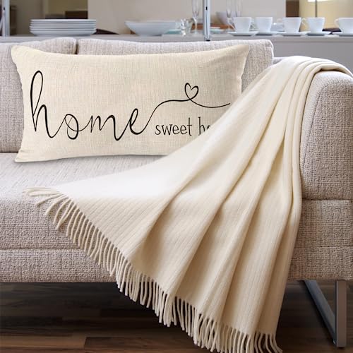 MFGNEH Home Sweet Home Quotes Farmhouse Pillow Covers 12x20 Inch,Home Decorative Throw Pillow Case Cushion Cover,Home Gifts,Housewarming Gift