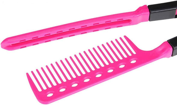 COOLBABY Comb Straightening Hair Hair Styling Comb For Great Tresses Flat Iron Comb With A Firm Grip Straightening Comb For Knotty Hair Folding DIY V-Shape Hair Styling Comb Pink NY0202-SRK