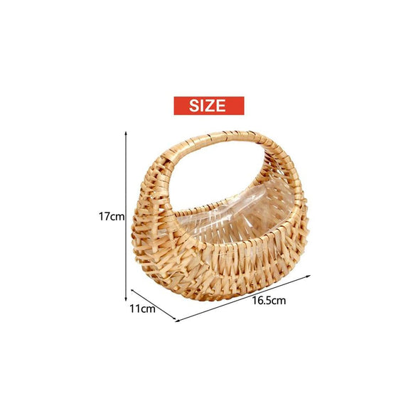 2 Pcs Small Basket with Handle Rattan, Half Moon Wicker Basket Willow Straw Basket Small Woven Basket with Handle Wedding Flower Girl Baskets Sturdy Picnic Basket for Garden Storage Home Decor