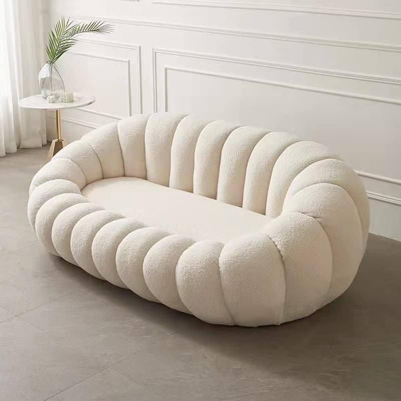 Maple Home Decoration Lamb Fleece Sofa Set Modern Nordic Flower Minimalist Style Sofa For Living Room Cafe Hotel Shop Home Furniture (White Three Seater 180cm)