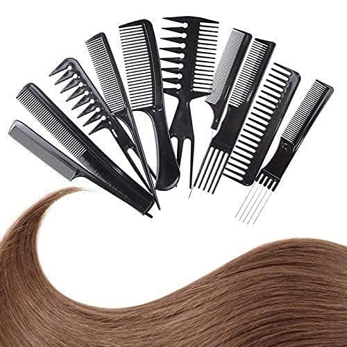 10Pcs Black Pro Salon Hair Styling Hairdressing Plastic Brush Combs Set