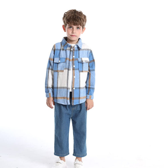 Feidoog Toddler Baby Boys and Girls Plaid Shirts Jacket Long Sleeve Lapel Button Down Shirt Top Outwear Clothes