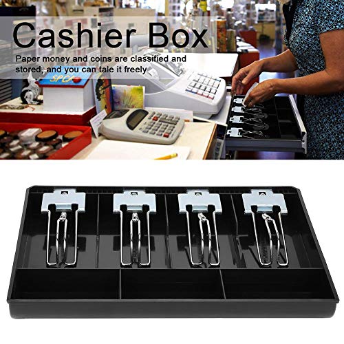 Cash Register Drawer 4 Bill 5 Coin, Cash Drawer Register Insert Tray Replacement Cashier Four Box with Metal Clip, Perfect for Point of Sale Small Business(Black)