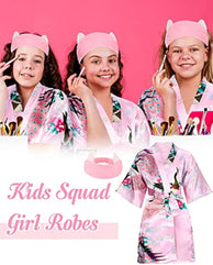 10 Pcs Kids Squad Girl Robes Spa Party Supplies Flower Girl Robes Slumber Birthday Party Bathrobes with Headband for Girls