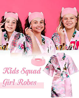 10 Pcs Kids Squad Girl Robes Spa Party Supplies Flower Girl Robes Slumber Birthday Party Bathrobes with Headband for Girls