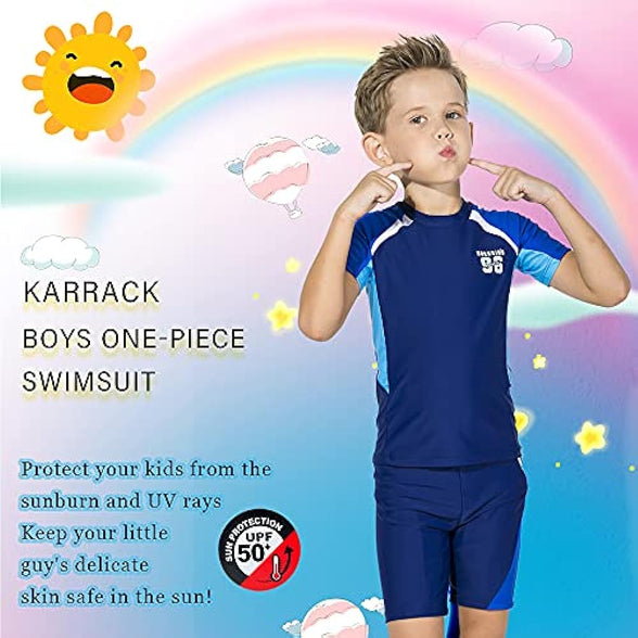 Karrack Girls and Boys One Piece Rash Guard Swimsuit Kid Water Sport Short Swimsuit UPF 50+ Sun Protection Bathing Suits