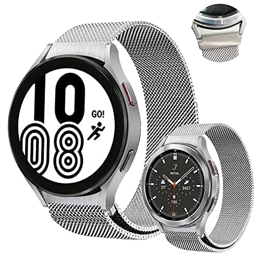 Dado Curved Milanese Band Compatible with Samsung Galaxy Watch 6 Classic 47/43mm | 5 Pro 45mm | 4 46/42mm | Watch 6/5/4 44/40mm, No gap mesh type magnetic Strap (Silver)