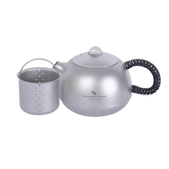 Boundless Voyage Titanium Teapot Cup Set with Filter Handle Lid Outdoor Camping Mini Kettle Coffee Tea Water Maker (Ti3108D-teapot)
