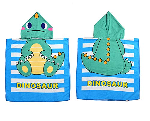Lumsinker Kid Beach Towel Beach Swimming Hooded Bath Towel Bathrobe 2Pcs Blue Shark Dinosaur