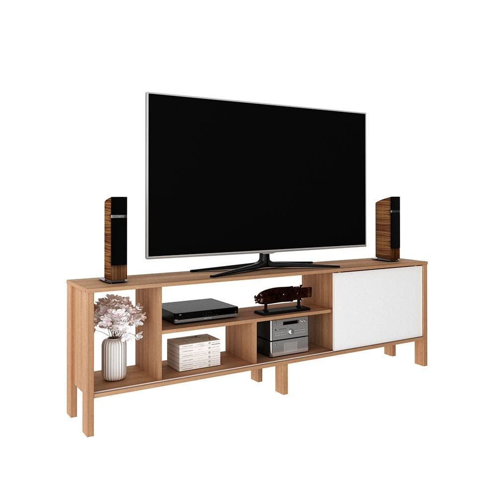 Danube Home Cedro TV Cabinet For Up To 70 Inches TV I Entertainment Modern Design Wall Unit Furniture I Wooden TV Stand For Living Room, Bedroom | TV Rack L183xW30xH56 cm - Almond/White