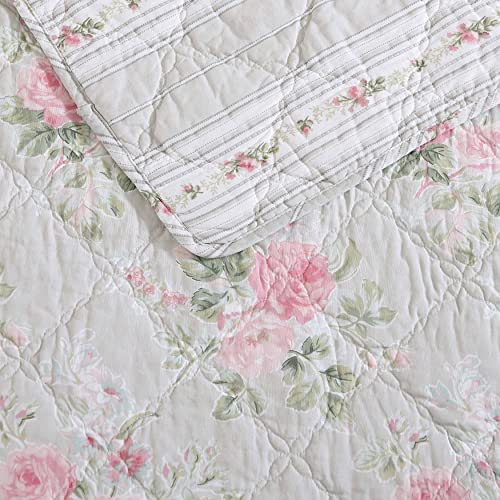 Laura Ashley- Queen Quilt Set, Reversible Cotton Bedding with Matching Sham(s), Lightweight Home Decor for All Seasons (Melany Pink, Queen)